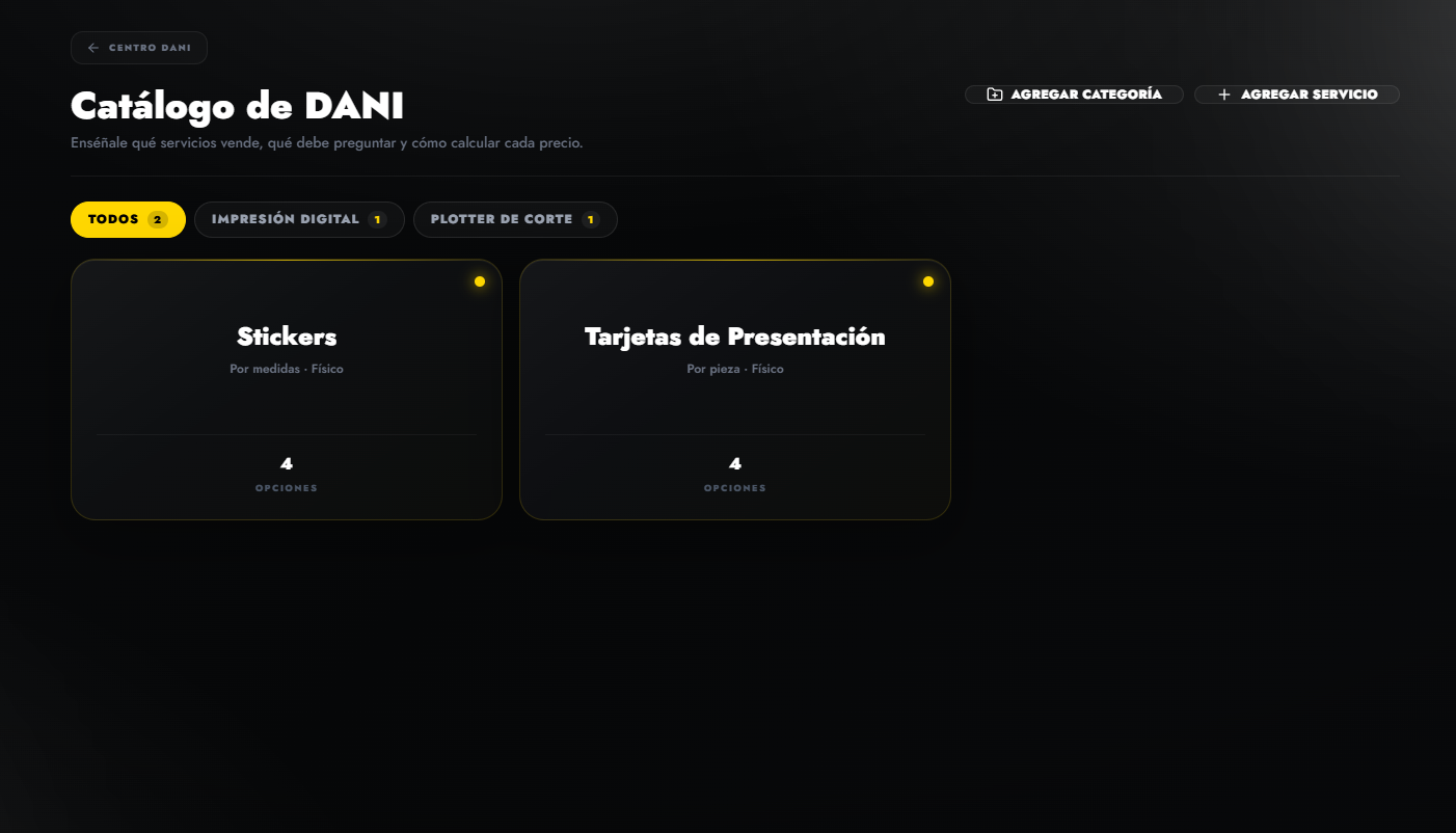 Catálogo de servicios dentro del sistema Nexus